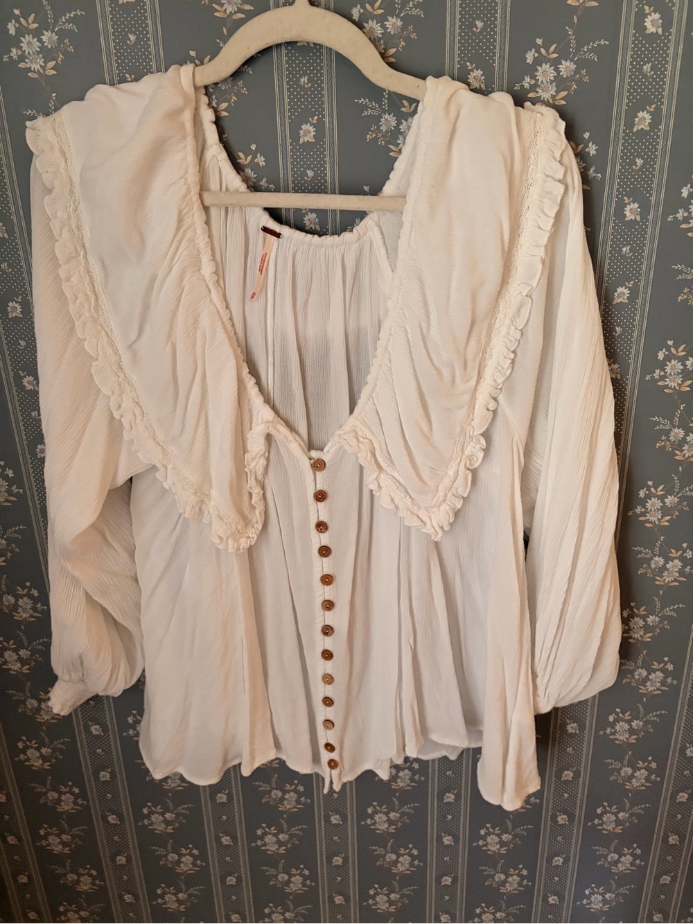 Free People Ruffled Collar Button Blouse